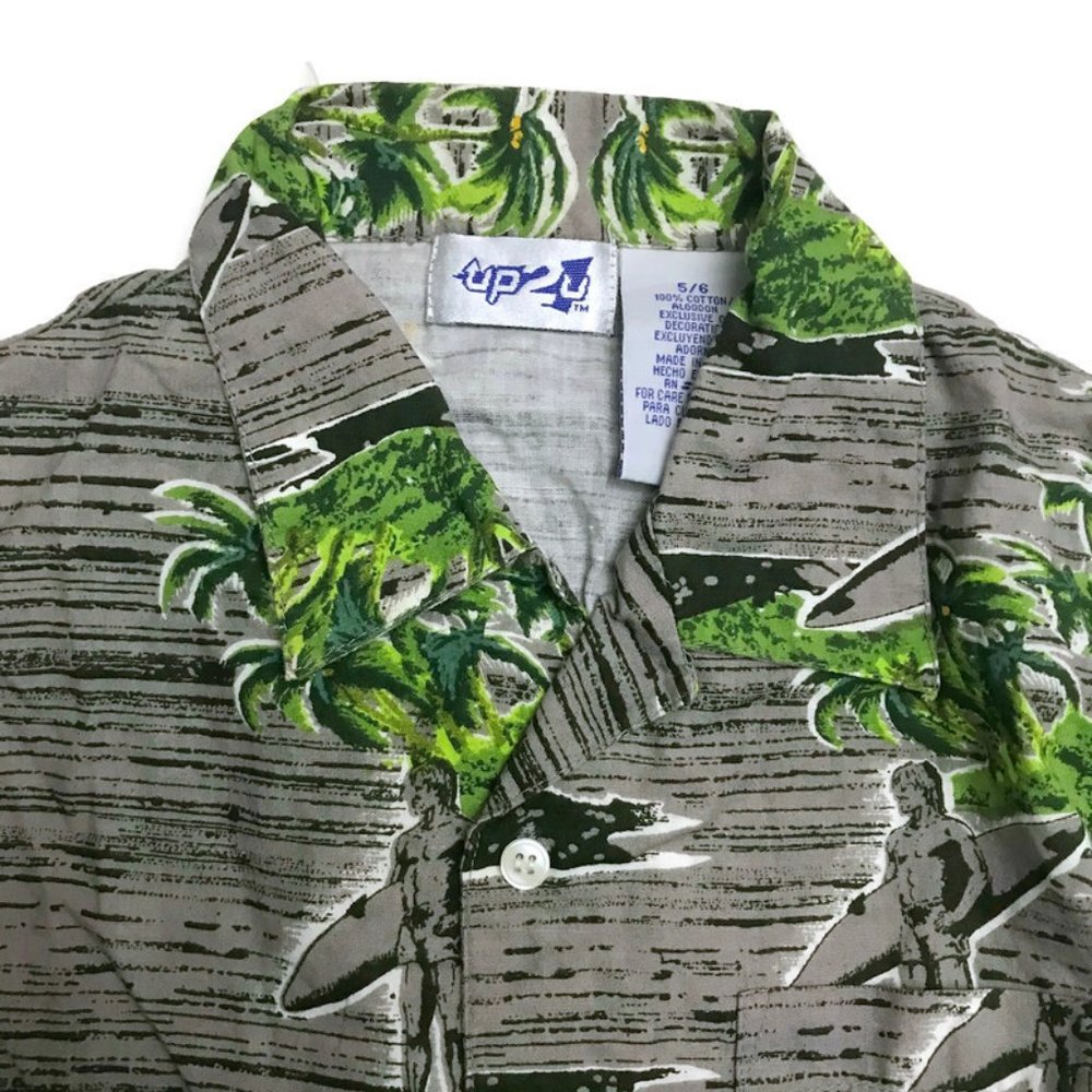 Boy's Up 2 U Tropical Floral Print Short Sleeve 100% Cotton Shirt Top EUC